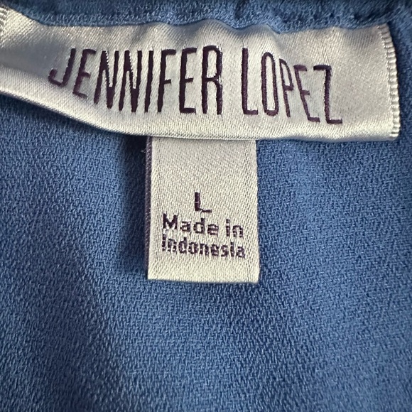 Large Jennifer Lopez Blue Ruffled Off-Shoulder Blouse - Picture 4 of 7